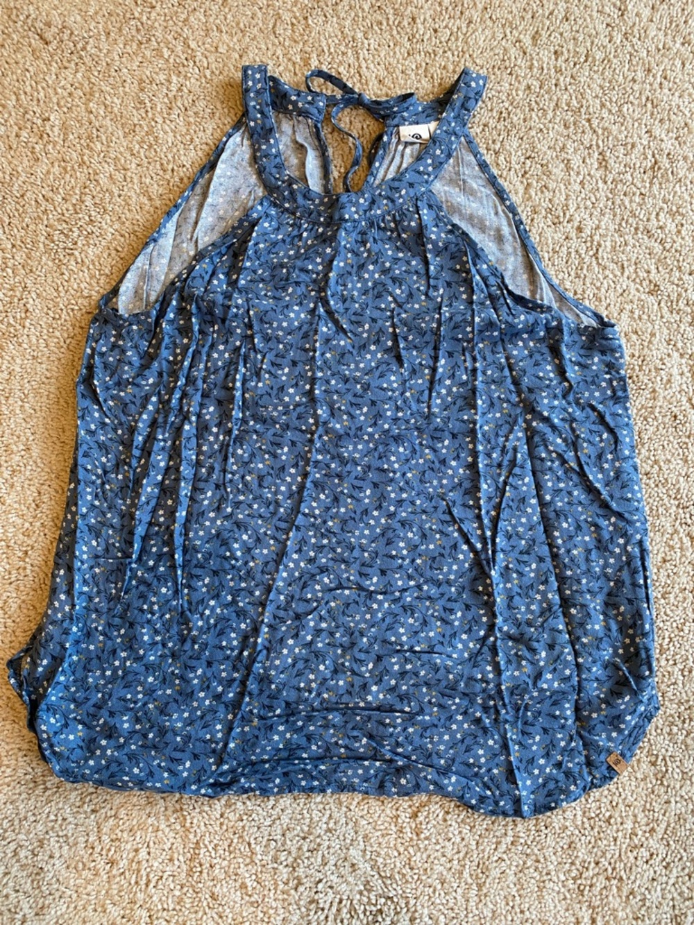 tentree Navy Blue Floral Halter Tank